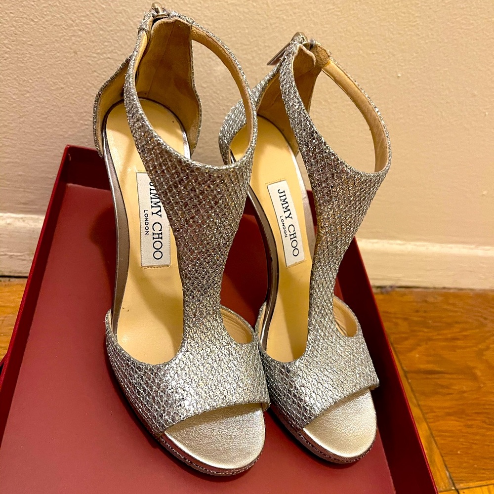Jimmy Choo Lilah Dusty Glitter Platform Sandals